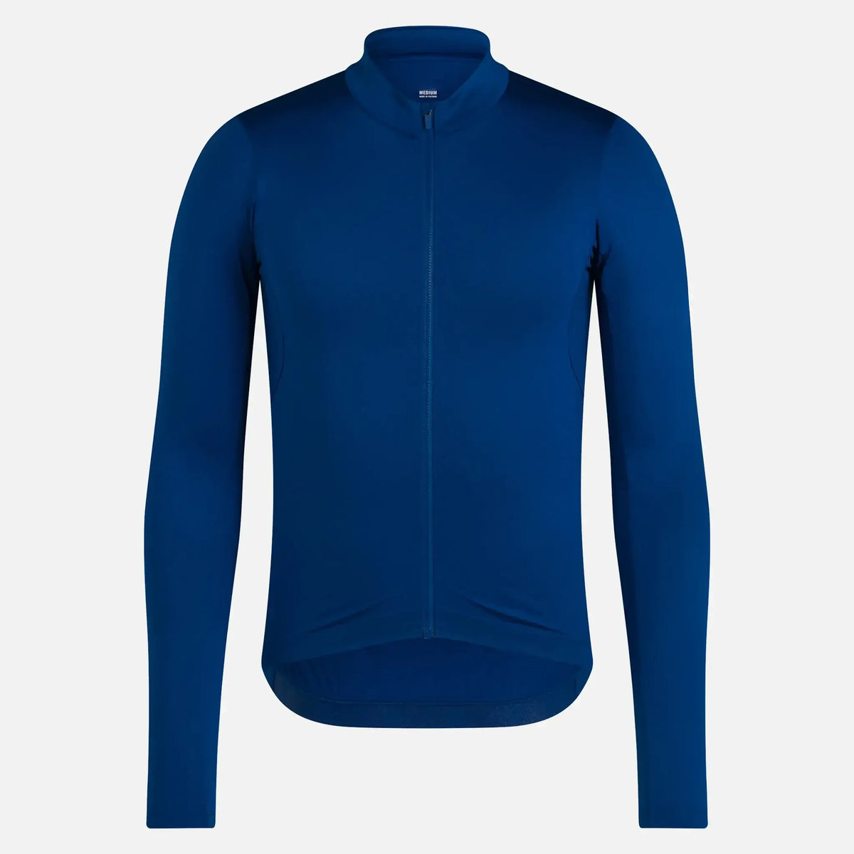 Blue long-sleeve cycling jersey with full zipper and ergonomic fit