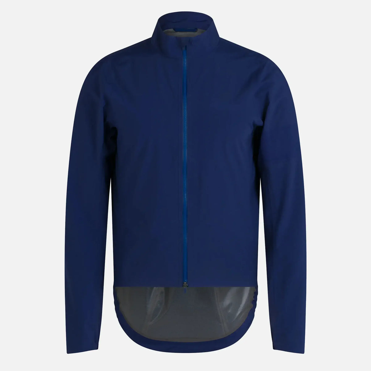 Navy blue cycling jacket with full zip and mesh back panel for breathability
