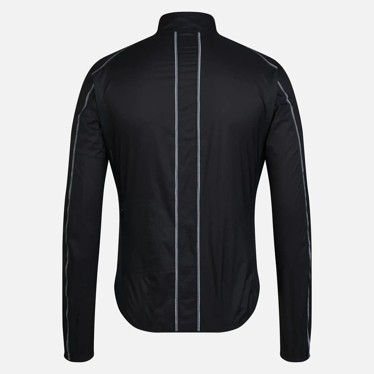 Black men's lightweight running jacket with reflective stripes for visibility and comfort during workouts
