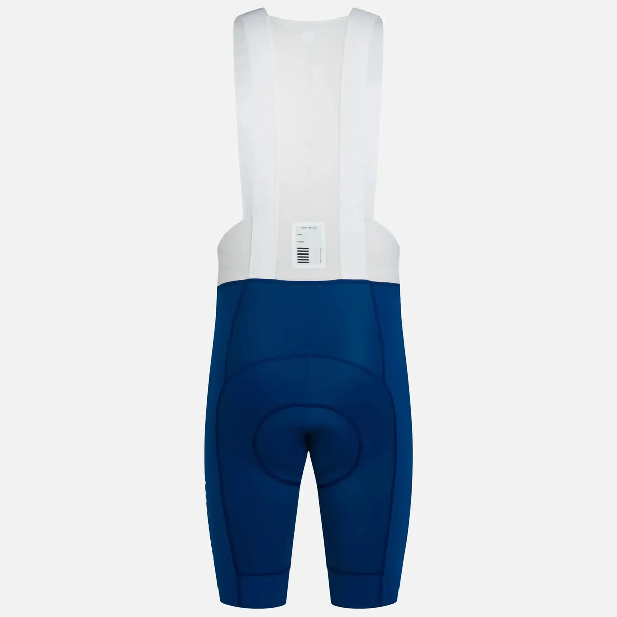 Blue and white cycling bib shorts with padded seat for comfort
