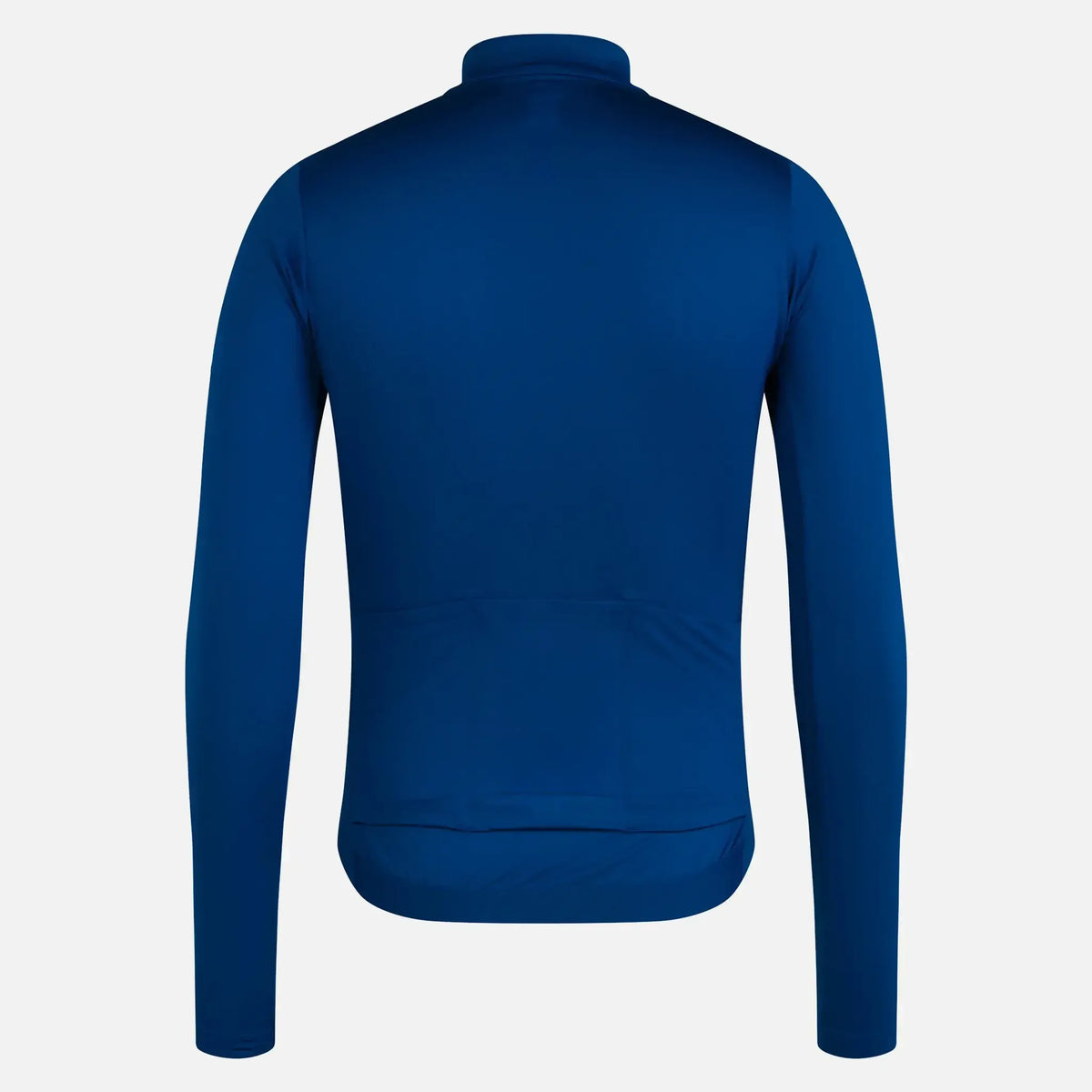 Blue long-sleeve athletic jacket with high collar and back pockets