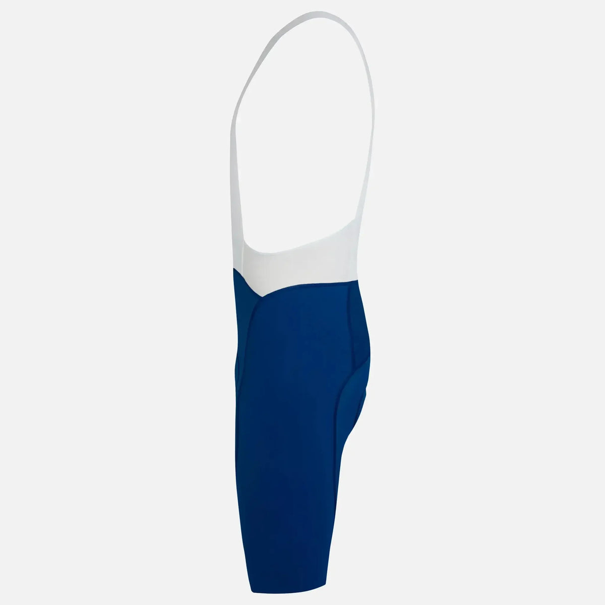 Blue and white cycling bib shorts with ergonomic design