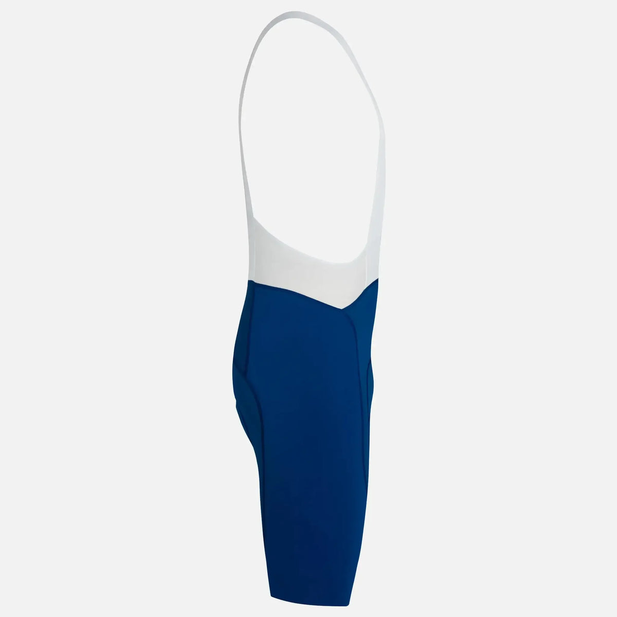 Blue and white cycling bib shorts with ergonomic design