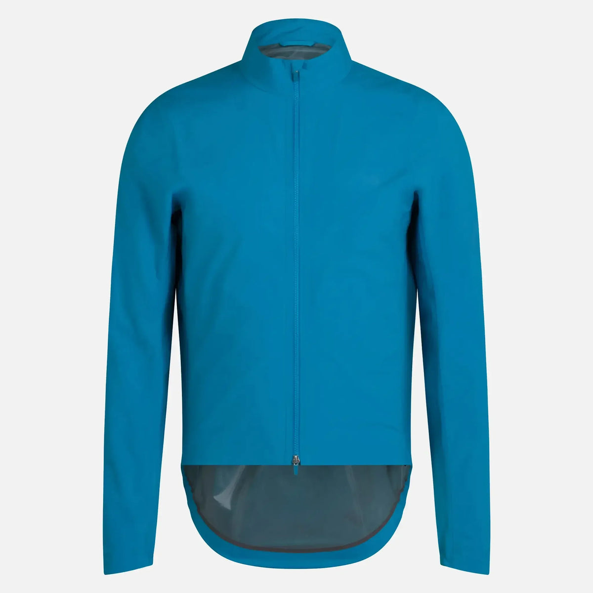 Blue cycling jacket with full zip and reflective hem for outdoor rides