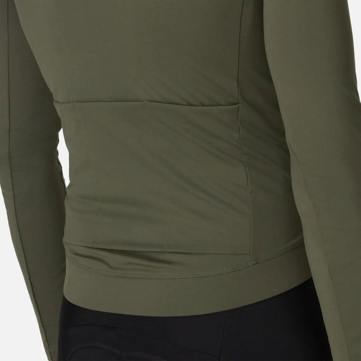 Olive green athletic jacket with rear pocket and sleek stitching design