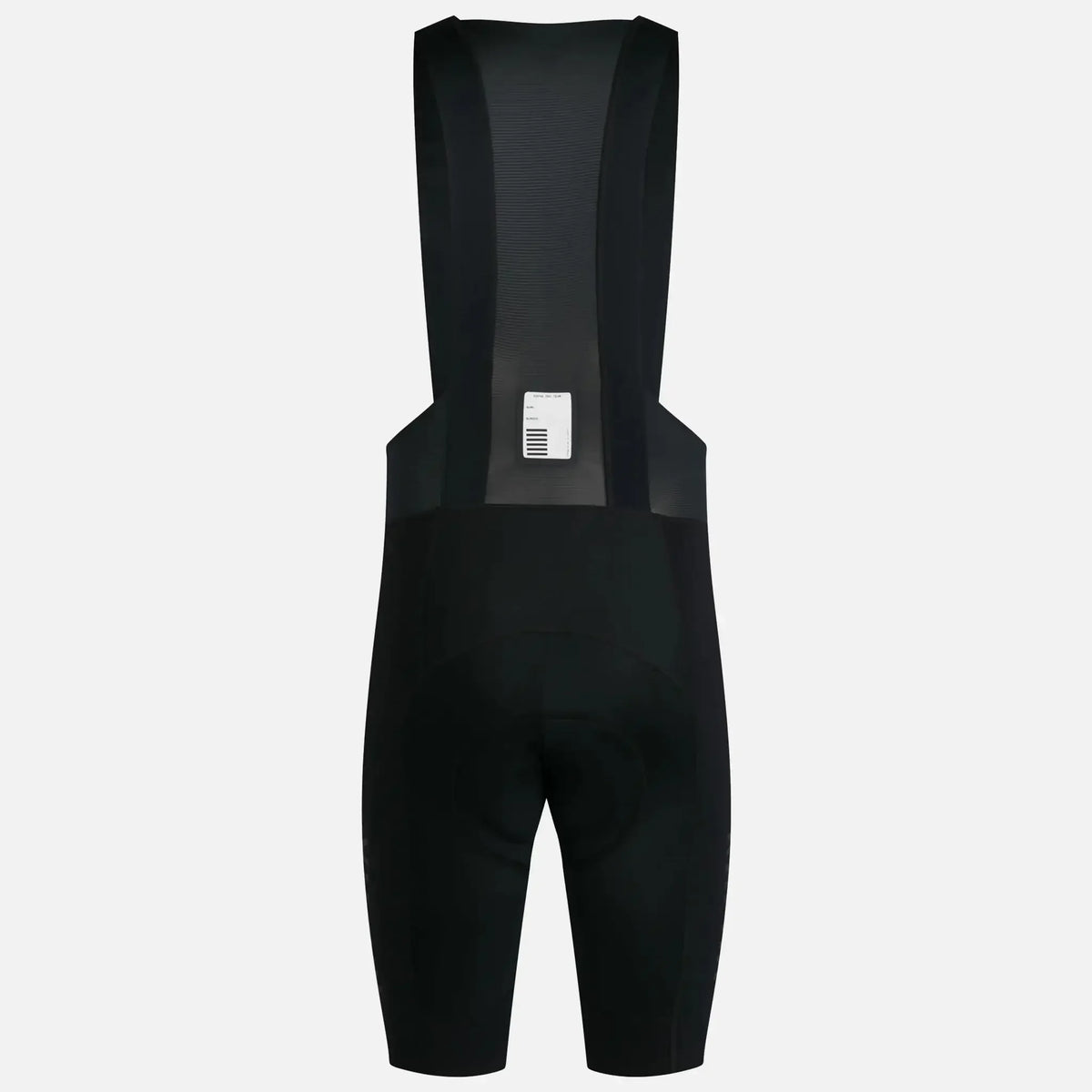 Black cycling bib shorts with padded seat and breathable back panel