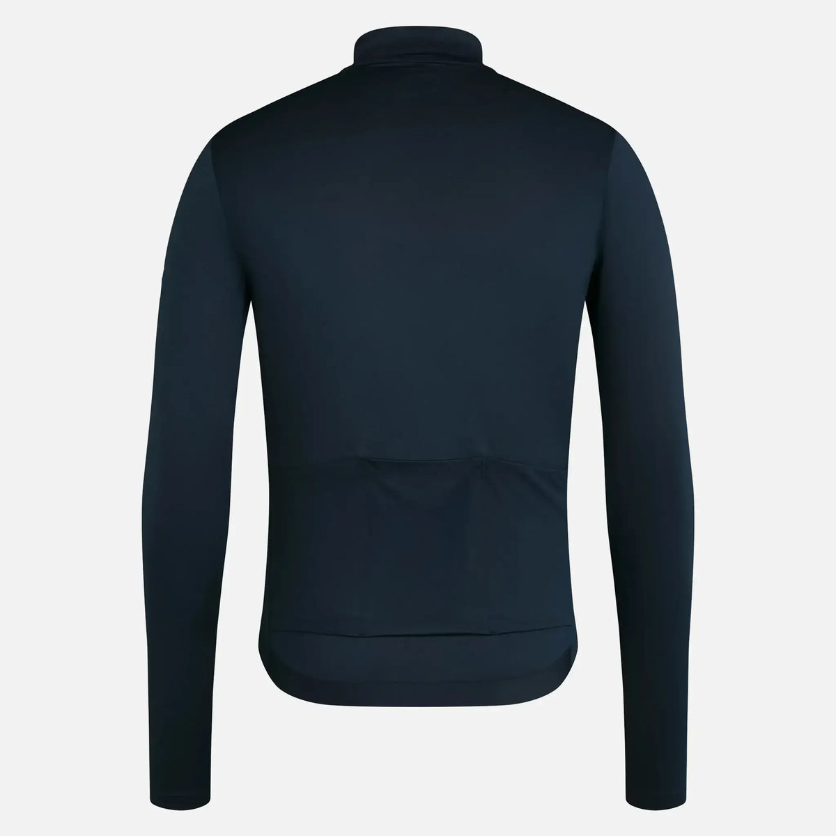 Black long-sleeve cycling jersey with rear pockets and high collar