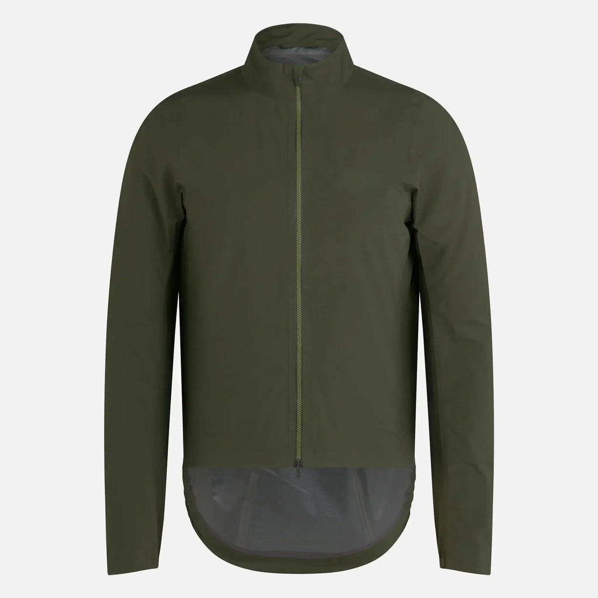 Olive green cycling jacket with full zip and mesh back panel for breathability