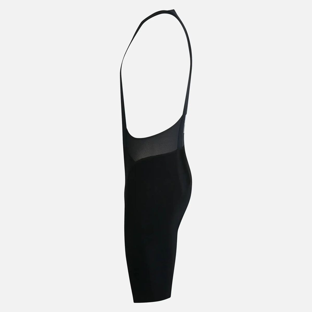Black cycling bib shorts with mesh back panel and ergonomic design for performance riding