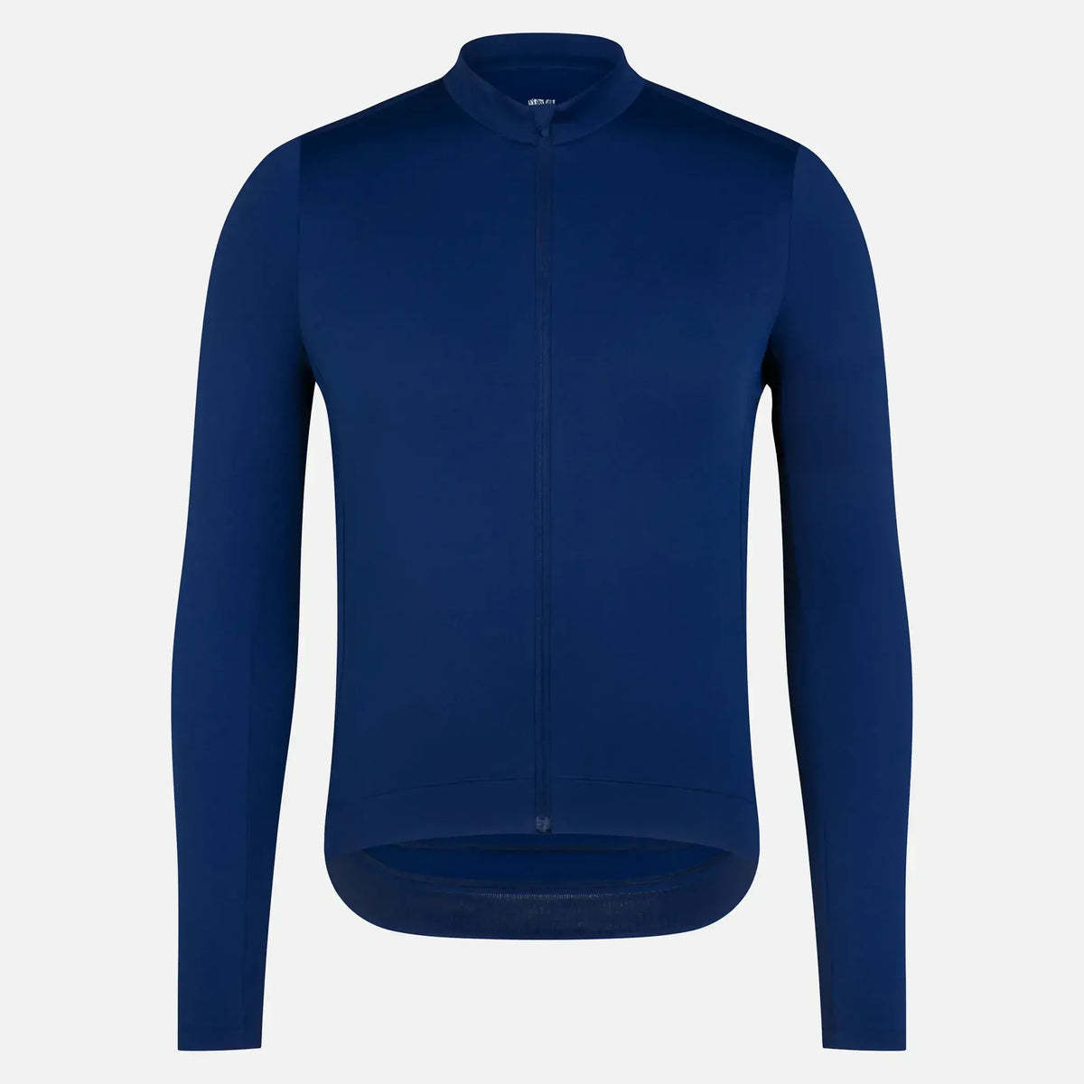 Navy blue long-sleeve cycling jersey with full zipper and ergonomic fit