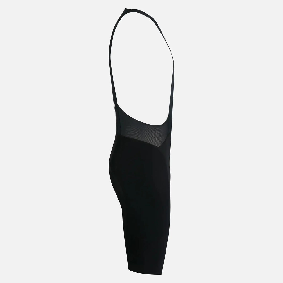 Black cycling bib shorts with mesh panel and ergonomic design