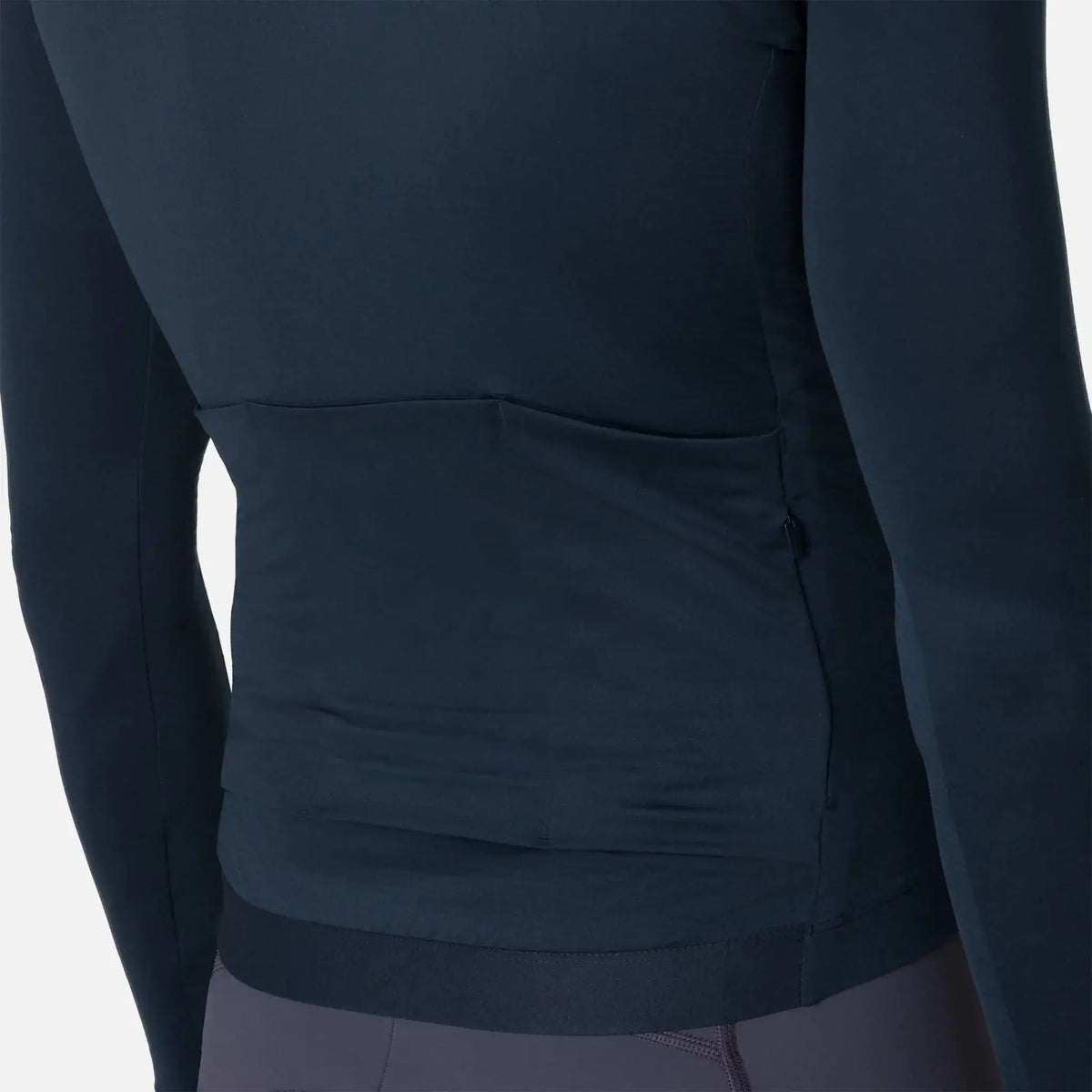 Dark blue athletic jacket with back pocket and sleek design