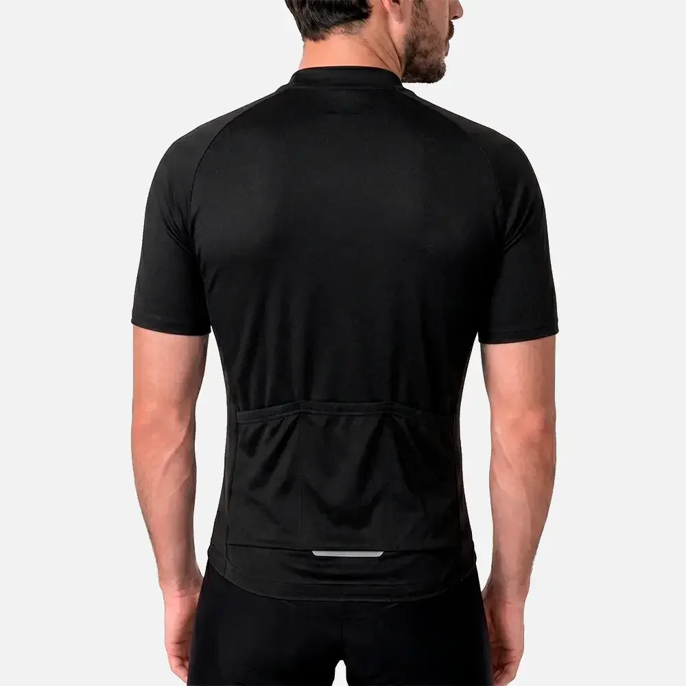 Black cycling jersey with rear pockets and reflective strip for men
