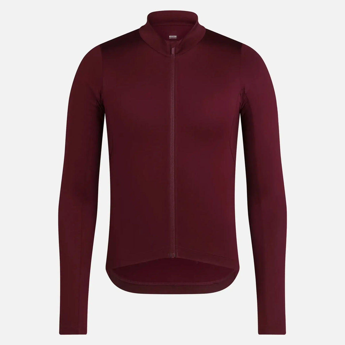 Burgundy long-sleeve cycling jersey with full zipper and ergonomic fit