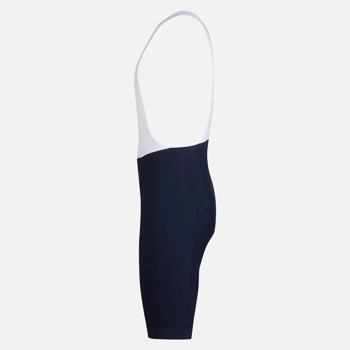 Navy blue and white cycling bib shorts with ergonomic design