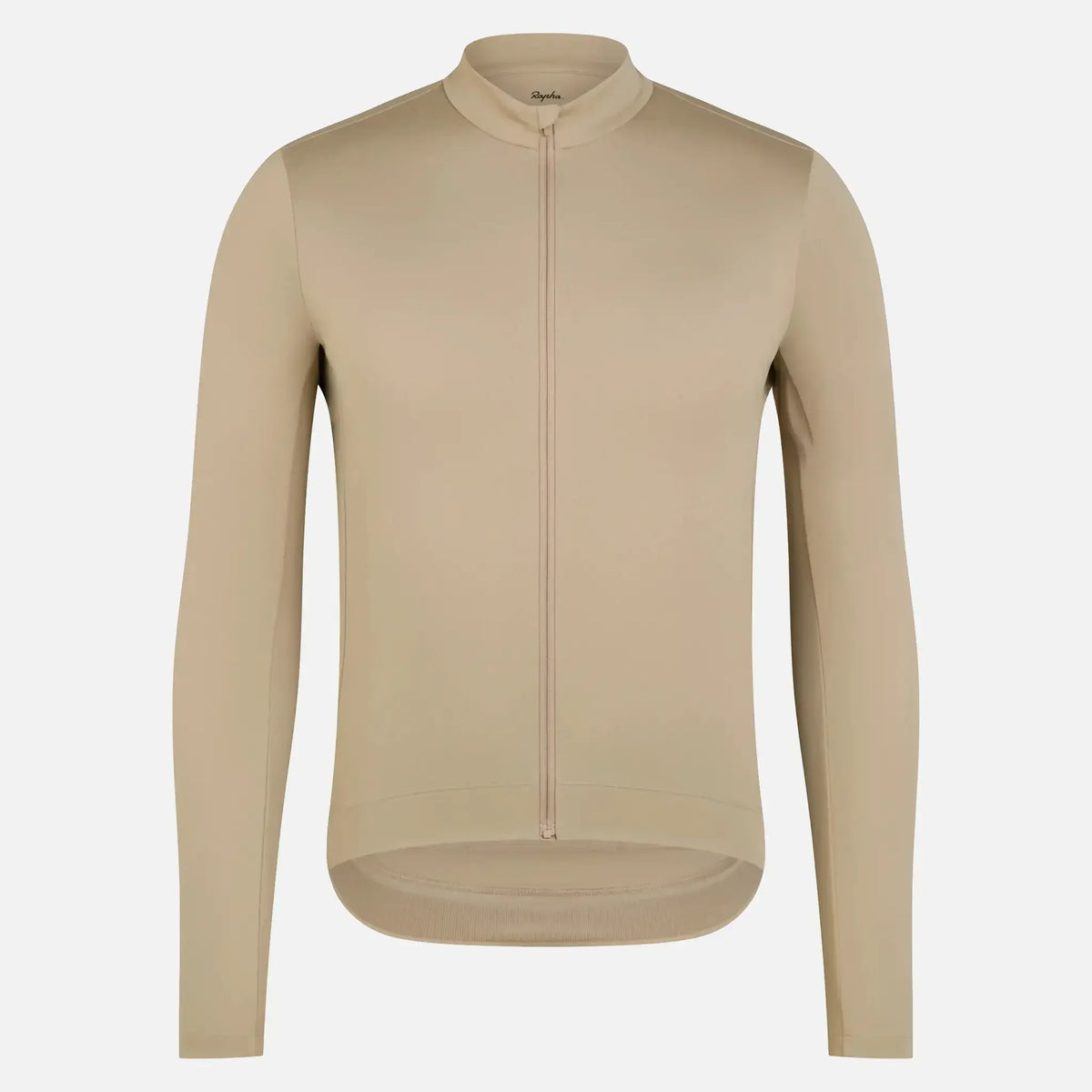 Beige long-sleeve cycling jersey with full zip and stand collar