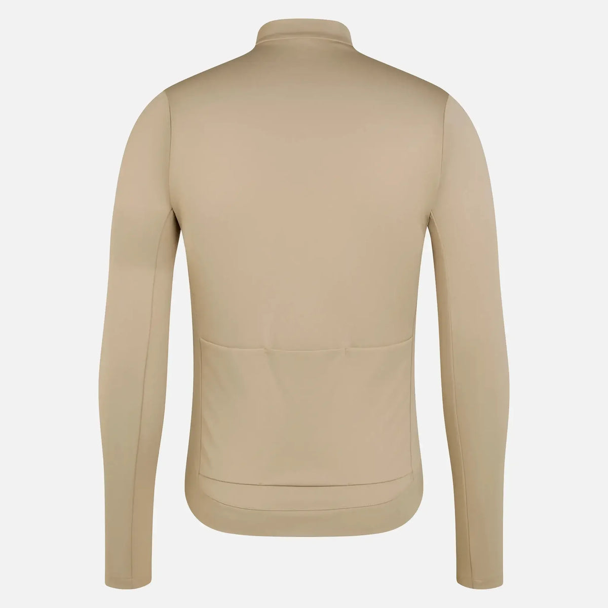 Beige long-sleeve cycling jersey with rear pockets, sleek fit for active wear