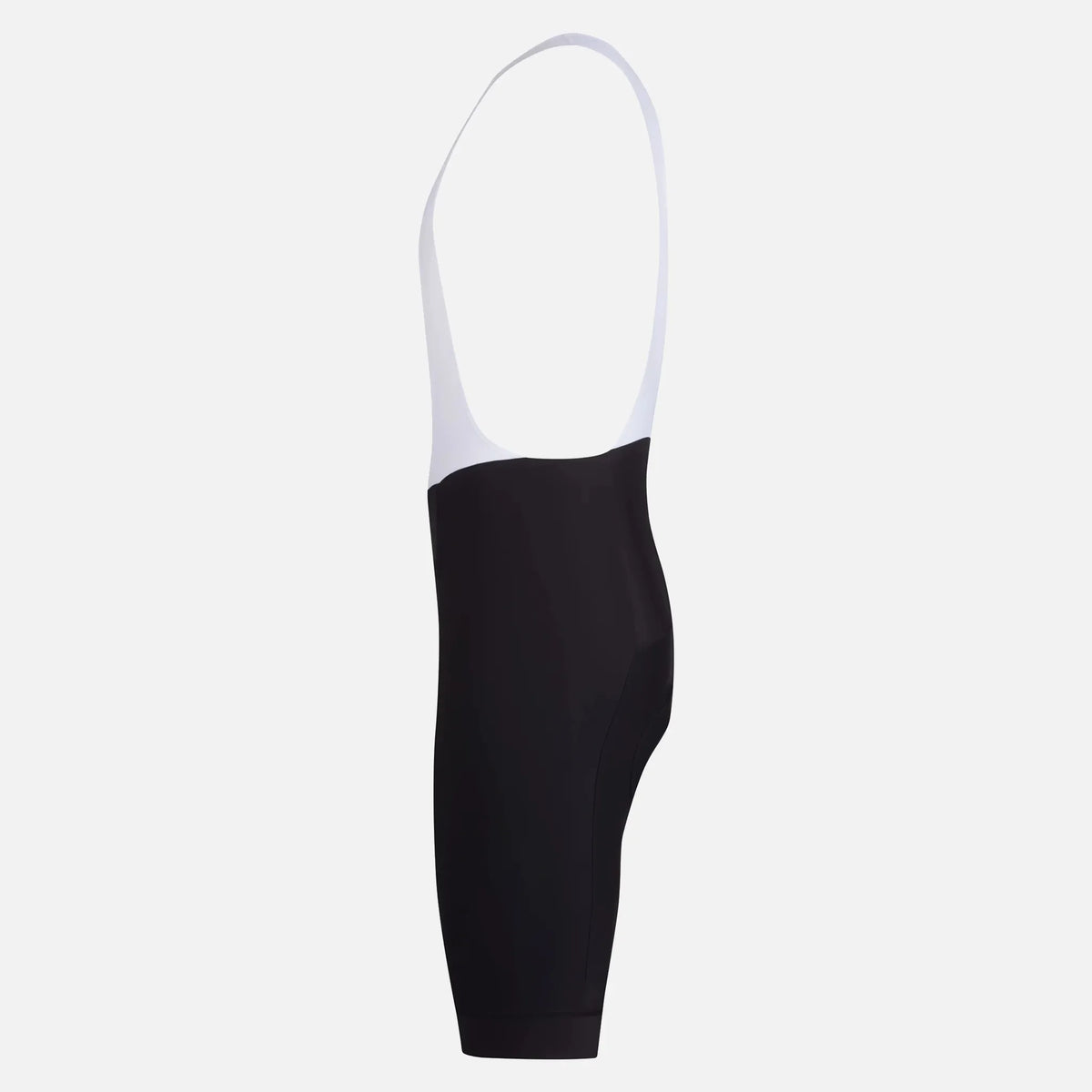 Black cycling bib shorts with white straps, sleek and ergonomic design for performance