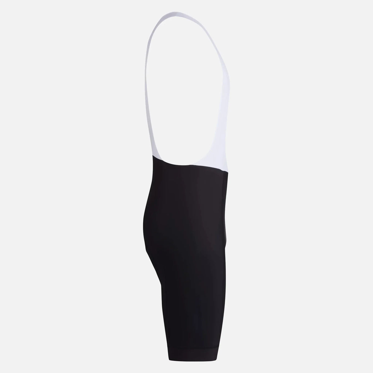 Black cycling bib shorts with white straps, sleek and ergonomic design for performance